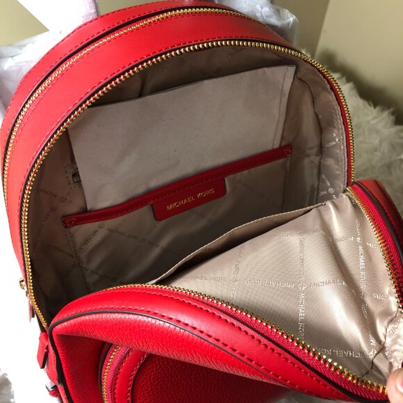New Michael Kors Jaycee Medium Backpack Bright Red/Gold - Picture 6 of 7